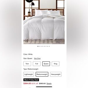 Hotel Collection White Goose Down Comforter. Queen. Medium weight